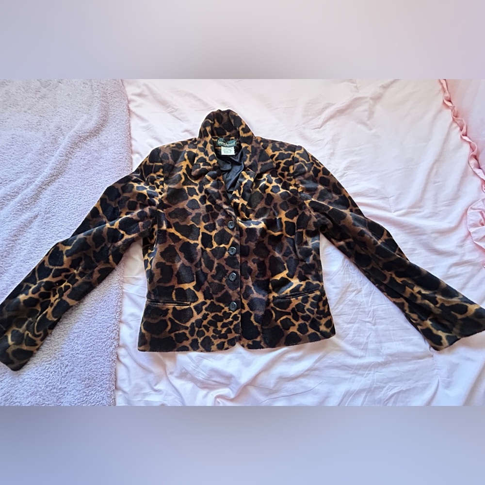 Vintage Harvé Benard Leopard Print Button-Up Jacket - Brown/Black